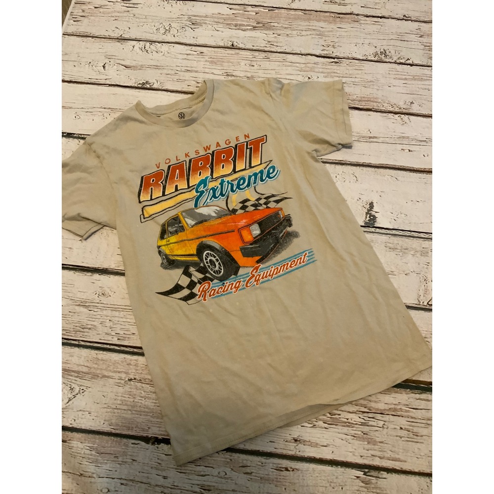 Volkswagen Rabbit Extreme Racing Equipment Graphic T-Shirt Tan Mens Small VW Tee